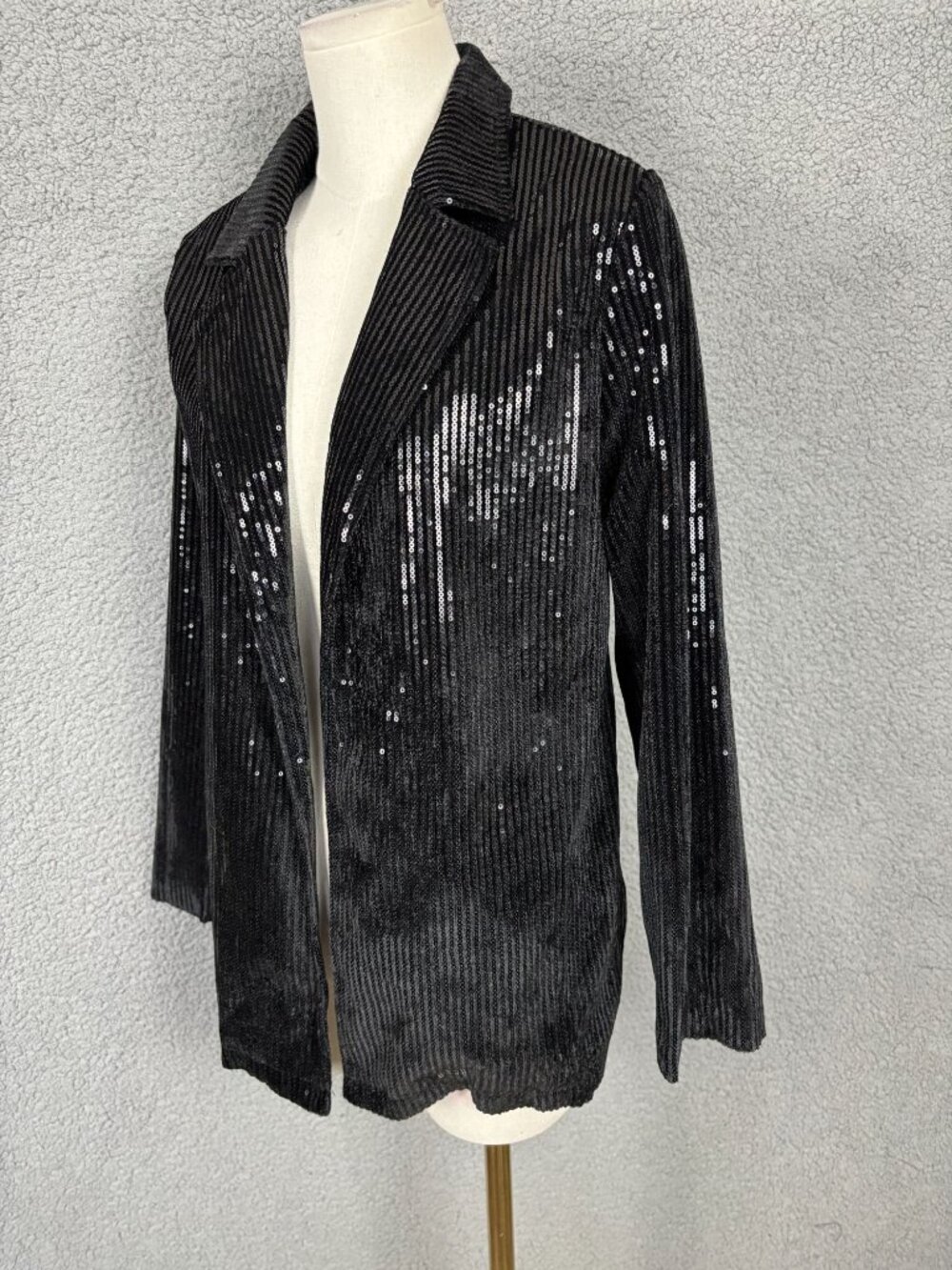 Women's Black Sequin Blazer Jacket With Striped Velvet Texture Small NWOT's - Picture 4 of 8